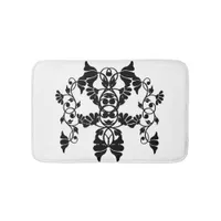 Black and White Victorian Embellishing Flowers Bath Mat