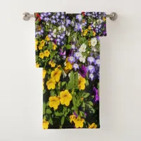 A Colorful Pastiche of Summer Annual Flowers Bath Towel Set