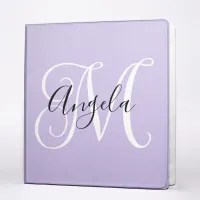 Elegant Script Monogram Pale Lavender 3 Ring Binder