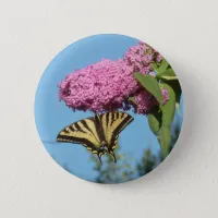 Yellow Tiger Swallowtail on Pink Butterfly Bush Fl Button