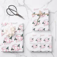 Modern Holly Wreath Merry Christmas Wrapping Paper Sheets