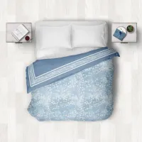 Watercolor Snowdrops and Border Dusty Blue ID726 Duvet Cover
