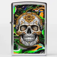 Halloween or D&#237;a de Muertos Sugar Skull Fluid Art Zippo Lighter