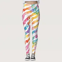 Colorful Watercolor Abstract Stripes  Leggings