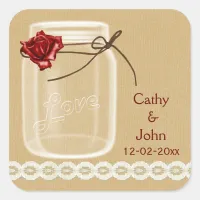 burlap and red rose mason jar envelope seals