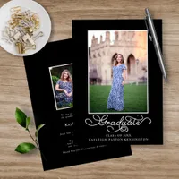 Elegant Black White Typography Graduation Photo Announcement