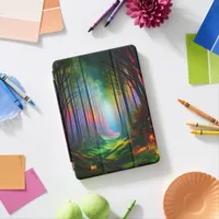 Dreamy Rainbow Colored Forest Trail Digital AI Art iPad Air Cover