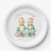 It's Twins! Cute boy twins Baby Shower Paper Plates