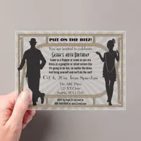 Roaring 20s art deco flapper girl and gangster acrylic invitations