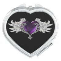 Goth Purple Heart with Angel Wings Compact Mirror