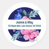 Pretty Pink and Blue Flowers Personalized Classic Round Sticker