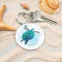 Personalized Watercolor Ocean Sea Turtle Keychain