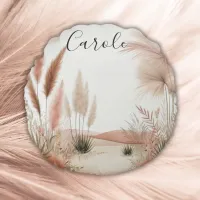 Monogrammed Pretty in pink pampas grass | Round Pillow