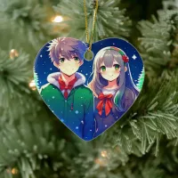 Anime Couple Romantic Personalized Christmas  Ceramic Ornament