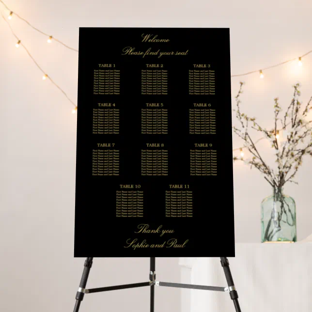 Black Golden Beige 11 Table Seating Chart Foam Board