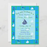 Blue and Green Sailboat Nautical Themed Invites