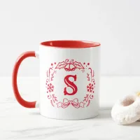 Christmas Wreath Monogram Winter Red Holiday Mug