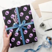 Cute Goth Pink Skulls Wrapping Paper