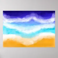 Majestic Blue and Teal Waves on Sandy Shore Poster
