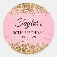 Gold Glitter Pink 50th Birthday Classic Round Sticker