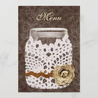 Rustic Lace Wrapped Mason Jar Wedding Menu