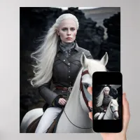 Icelandic Woman on White Horse Photograph