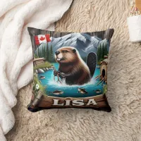 Canadian Beaver The Near Mountain In A Lake Throw Pillow