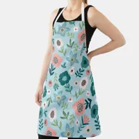 Botanical Pink And Blue Spring Garden Floral Apron