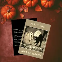 Vintage Halloween Pumpkin Black Cat Party Sepia In Invitation