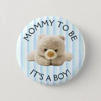 Mom to be "Teddy Bear" Blue Baby Shower Button