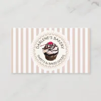 Tan &White Striped Chocolate Cupcake Business Card