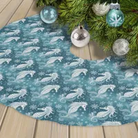 Coastal Christmas Seahorse & Snowflakes #13 ID1009 Brushed Polyester Tree Skirt