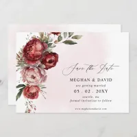 Elegant Boho Burgundy Blush Floral Wedding Save The Date