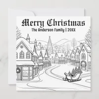 Merry Christmas Village Snow Scene Personalized Holiday Card