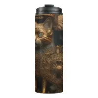Gothic Steampunk Gold Cat Thermal Tumbler