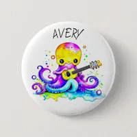 Personalized Octopus Playing Guitar Psychedelic   Button