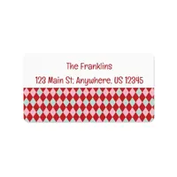 Red Pink & Mint Christmas Argyle Address Label