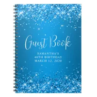 Glittery Azure Ombre 40th Birthday Guest Notebook