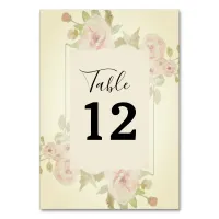 Blush Pink Rose Floral Watercolor Greenery Vintage Table Number