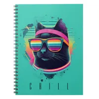 80s Retro Cool Cat with Sweatband and Sunglasses Notebook