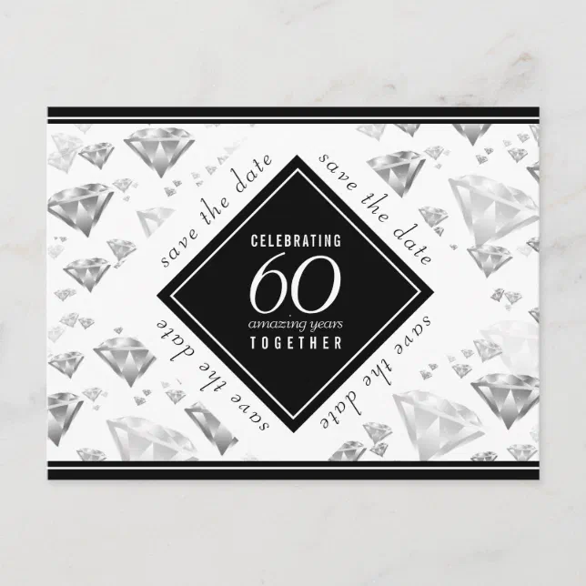 Elegant 60th Diamond Wedding Anniversary Announcement Postcard