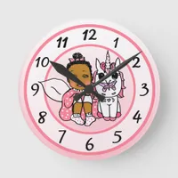 Unicorn and Fairy Whimsical Folk Art Girl's Round Clock