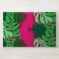 Green Tropical Exotic Monstera Leaves on Pink HP Laptop Skin