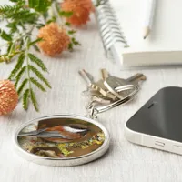 Cute Chestnut-Backed Chickadee on the Pear Tree Keychain