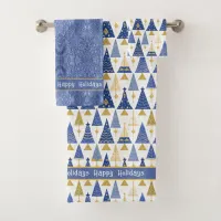 Blue Gold Christmas Merry Pattern#25 ID1009 Bath Towel Set