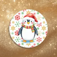 Cute Watercolor Christmas Penguin and Snowflakes Classic Round Sticker