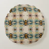 Vibrant Bee Watercolour Pattern Round Pillow