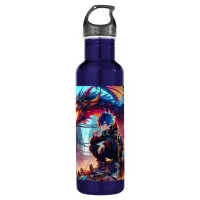 Anime Boy and Dragon in a Dystopian World Stainless Steel Water Bottle