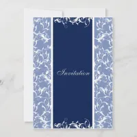 navy Damask  wedding invitation