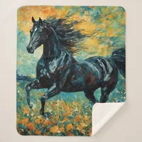 Galloping Black Stallion Sherpa Blanket